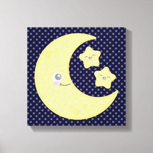 Kawaii Moon en Stars Wrapped Canvas Afdruk (Voorkant)