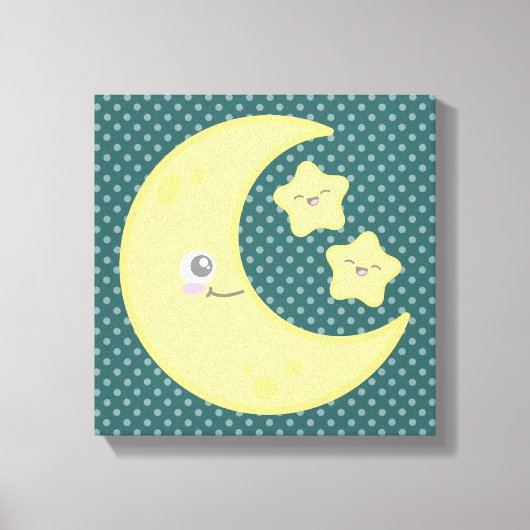 Kawaii Moon en Stars Wrapped Canvas Afdruk (Voorkant)