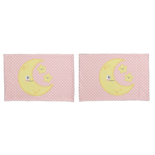 Kawaii Moon & Stars Pillow Hoesje Set Kussensloop (Voorkant-Set)