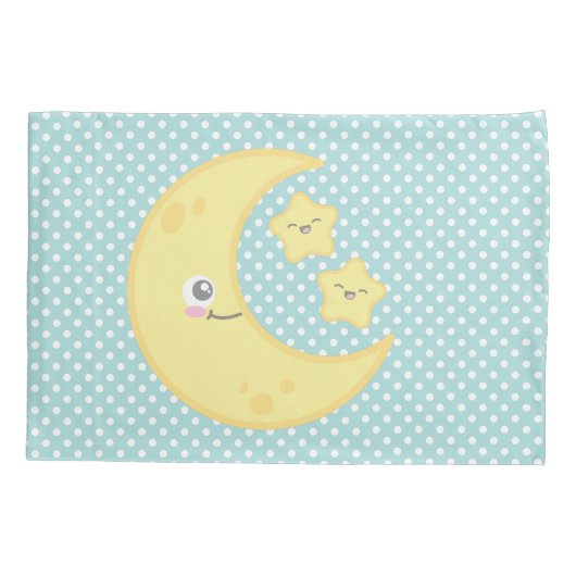 Kawaii Moon & Stars Pillow Hoesje Set Kussensloop (Achterkant-Links)