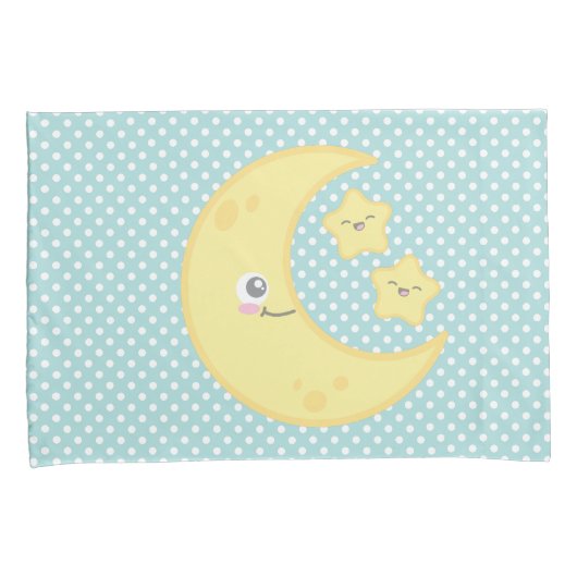 Kawaii Moon & Stars Pillow Hoesje Set Kussensloop (Voorkant-Rechts)