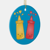Kawaii Mosterd en Ketchup Liefde Keramisch Ornament (Rechts)