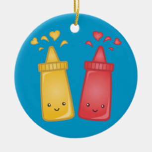 Kawaii Mosterd en Ketchup Liefde Keramisch Ornament