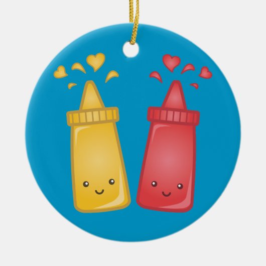 Kawaii Mosterd en Ketchup Liefde Keramisch Ornament (Voorkant)