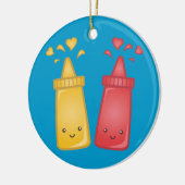 Kawaii Mosterd en Ketchup Liefde Keramisch Ornament (Links)
