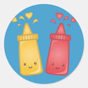 Kawaii Mosterd en Ketchup Liefde Ronde Sticker
