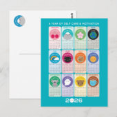 Kawaii Motivatie & Zelfzorg 2026 Kalender Briefkaart (Voorkant / Achterkant)