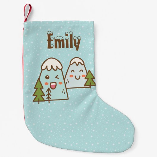 Kawaii Mountains in Snow, gepersonaliseerd Kleine Kerstsok (Voorkant)