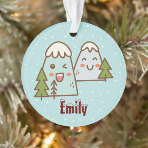 Kawaii Mountains in Snow, gepersonaliseerd Ornament