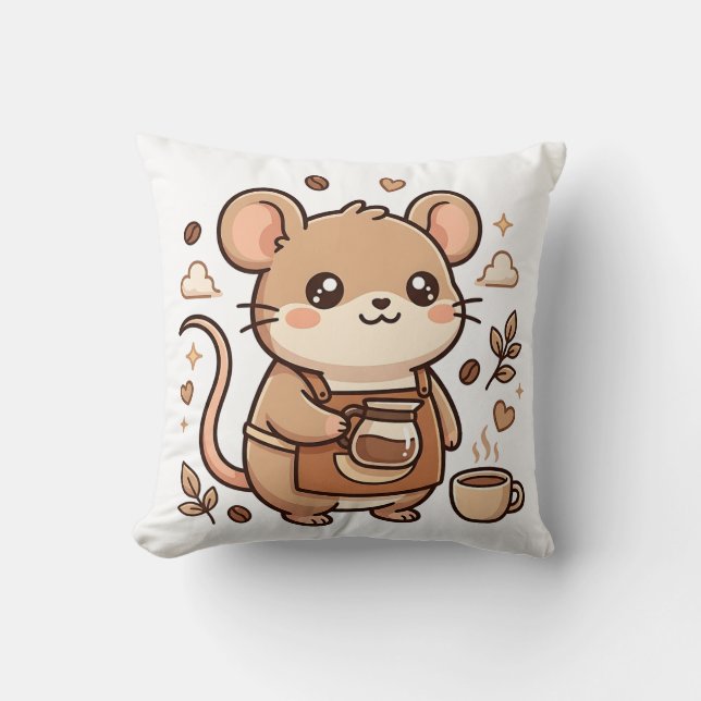 Kawaii Muis Barista Worpkussen Kussen (Voorkant)
