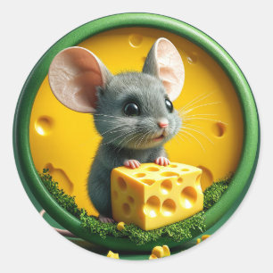 Kawaii Muis die Kaas Vasthoudt Grappig Schattig Wi Ronde Sticker