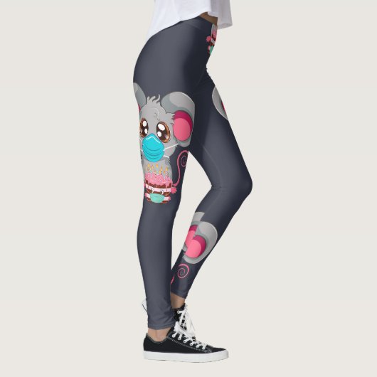 Kawaii-muis in gezichtsmasker met taart leggings (Rechts)
