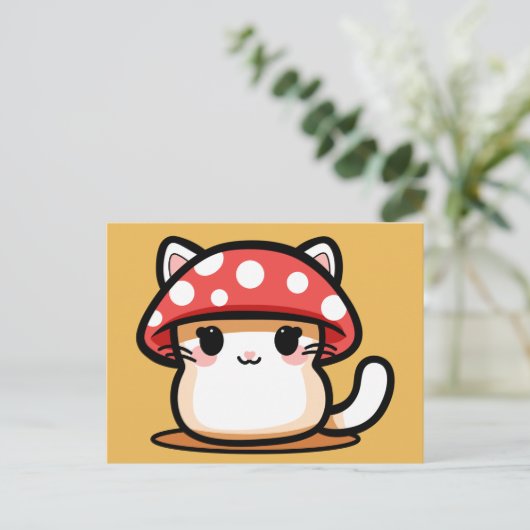 Kawaii Mushroom Cat Briefkaart (Staand voorkant)