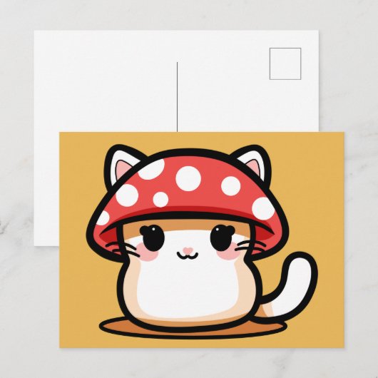 Kawaii Mushroom Cat Briefkaart (Voorkant / Achterkant)