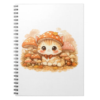 Kawaii Mushroom Forest Kitty Cute Autumn Cozy Cat Notitieboek