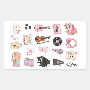 kawaii muziekstickers pack rechthoekige sticker