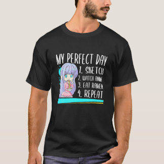 Kawaii My Perfect Day Sketch Watch Anime Eat Ramen T-shirt
