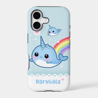 Kawaii narwals met regenboog