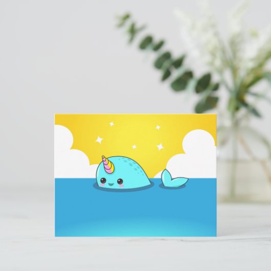 Kawaii Narwhal Briefkaart (Staand voorkant)