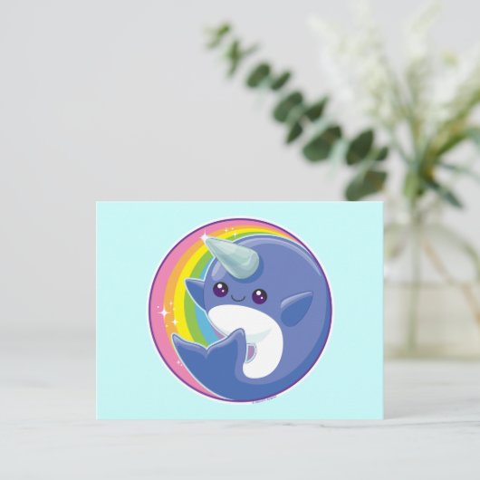 Kawaii Narwhal Briefkaart (Staand voorkant)