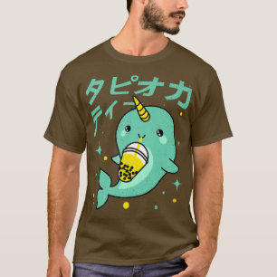 Kawaii Narwhal Drink Boba Bubble Tea Kinder Teen T-shirt