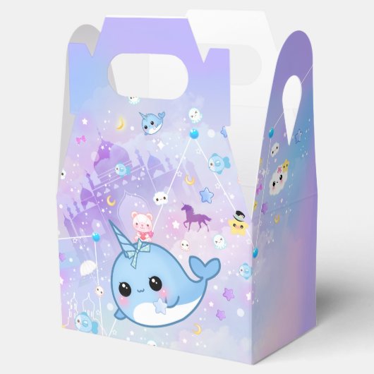 Kawaii narwhal in het dromerige koninkrijk bedankdoosjes (Geopend)