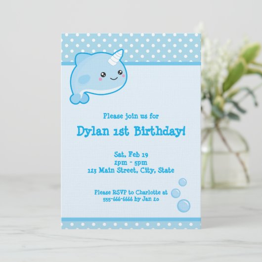 Kawaii Narwhal Kaart (Staand voorkant)