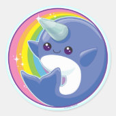 Kawaii Narwhal Ronde Sticker (Voorkant)