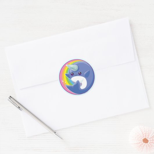 Kawaii Narwhal Ronde Sticker (Envelop)