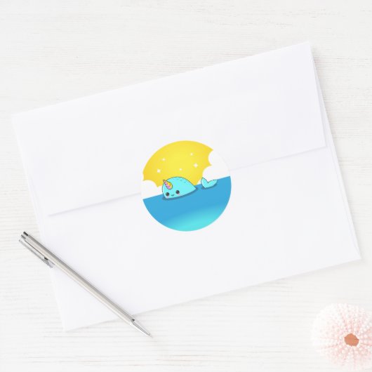 Kawaii Narwhal Ronde Sticker (Envelop)