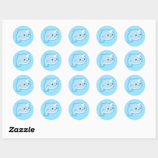 Kawaii Narwhal Ronde Sticker (Vel)