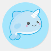 Kawaii Narwhal Ronde Sticker (Voorkant)