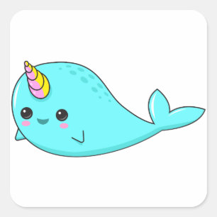 Kawaii Narwhal Vierkante Sticker