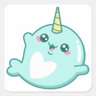 Kawaii Narwhal Vierkante Sticker