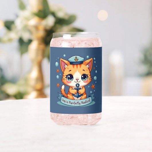 Kawaii Nautical Cat Sailing Anchor Pun Blikvorm Glas (Insitu (Huwelijk))