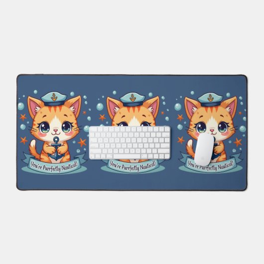 Kawaii Nautical Cat Sailing Anchor Pun Bureaumat (Keyboard & Muis)