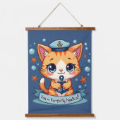 Kawaii Nautical Cat Sailing Anchor Pun Hangend Wandkleed (Voorkant)