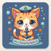 Kawaii Nautical Cat Sailing Anchor Pun Kartonnen Onderzetters (Voorkant)