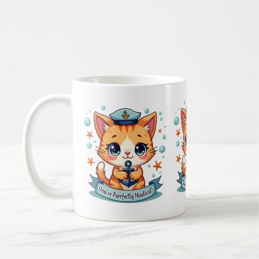 Kawaii Nautical Cat Sailing Anchor Pun Koffiemok (Links)
