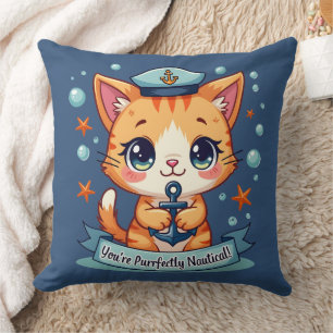 Kawaii Nautical Cat Sailing Anchor Pun Kussen