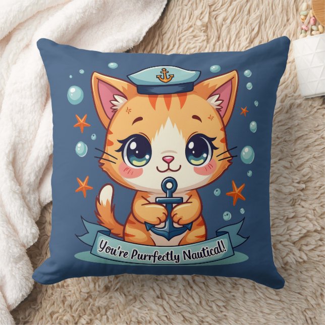 Kawaii Nautical Cat Sailing Anchor Pun Kussen (Deken)
