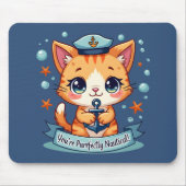 Kawaii Nautical Cat Sailing Anchor Pun Muismat (Voorkant)