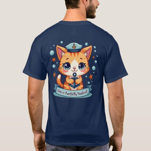 Kawaii Nautical Cat Sailing Anchor Pun T-shirt (Achterkant)