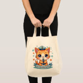 Kawaii Nautical Cat Sailing Anchor Pun Tote Bag (Voorkant (product))