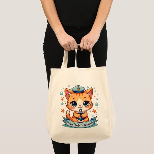 Kawaii Nautical Cat Sailing Anchor Pun Tote Bag (Voorkant (product))