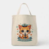 Kawaii Nautical Cat Sailing Anchor Pun Tote Bag (Achterkant)