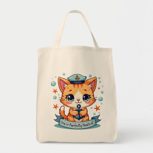 Kawaii Nautical Cat Sailing Anchor Pun Tote Bag (Voorkant)