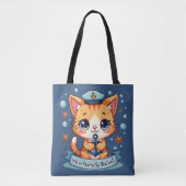 Kawaii Nautical Cat Sailing Anchor Pun Tote Bag (Voorkant)