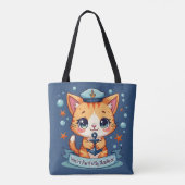 Kawaii Nautical Cat Sailing Anchor Pun Tote Bag (Achterkant)