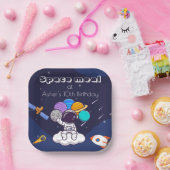 Kawaii Navy Blue Astronaut Space Theme Square Papieren Bordje (Feest)